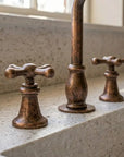 Aged Copper Widespread Bathroom Faucet with Cross Handles