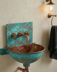 Verdigris Copper Wall Mount Sink with Rustic Faucet