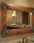 Hammered Copper Wall Mirror – Rustic Patina Vanity Frame