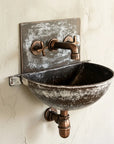 Distressed White Copper Wall Sink with Aged Copper Faucet