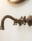 Aged Copper Wall Faucet with Vintage Cross Handles