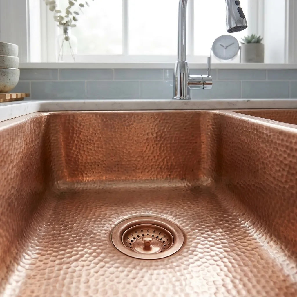 Artisan Hammered Double Bowl Copper Farmhouse Apron Front Kitchen Sink