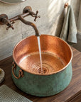 Verdigris Copper Bucket Sink with Hammered Vanity Bowl