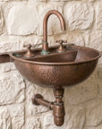 Aged Copper Wall Mount Sink with Faucet & Bottle Trap