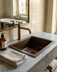 Hammered Copper Drop-In Bathroom Sink with Aged Finish
