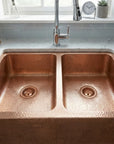 Artisan Hammered Double Bowl Copper Farmhouse Apron Front Kitchen Sink