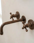 Aged Copper Wall Faucet with Vintage Cross Handles