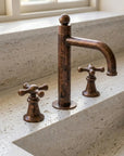Vintage Copper 3-Hole Basin Faucet with Cross Handles
