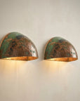 Handmade Green Patina Copper Wall Sconce – Hammered Half Dome Light