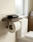 Vintage Copper Toilet Paper Holder with Phone Shelf