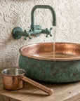 Verdigris Copper Vessel Sink – Round Moroccan Bathroom Basin