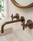 Wall Mount Aged Copper Bathroom Faucet with Cross Handles
