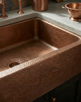 Handmade Hammered Copper Farmhouse Apron Front Kitchen Sink