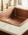 Hammered Copper Drop-In Bathroom Sink – Square Vanity Basin