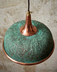 Handmade Green Patina Copper Pendant Light for Rustic Kitchen & Dining
