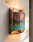 Hand Hammered Copper Wall Sconce with Verdigris Patina