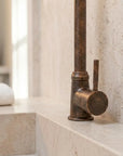 Rustic Solid Copper Vanity Faucet with Curved Spout