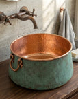 Verdigris Copper Bucket Sink with Hammered Vanity Bowl