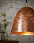 Set of 2 Handmade Hammered Copper Pendant Lights for Kitchen Island