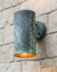 Handcrafted Verdigris Copper Outdoor Wall Sconce – Rustic Cylinder Light