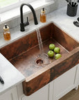 Solid Copper Farmhouse Kitchen Sink with Hammered Finish