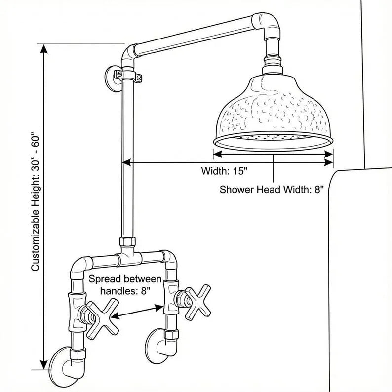 Unlacquered Copper Outdoor Shower System with Wall-Mounted Rain Head