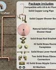 Unlacquered Copper Outdoor Shower System with Wall-Mounted Rain Head