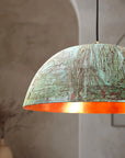 Handcrafted Verdigris Copper Dome Pendant Light for Kitchen Island