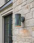 Handcrafted Verdigris Copper Outdoor Wall Sconce – Rustic Cylinder Light