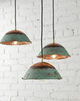 Set of 2 Handmade Verdigris Copper Pendant Lights – Rustic Ceiling Lamps