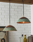 Handmade Green Patina Copper Pendant Light – Rustic Hammered Dome Ceiling Lamp