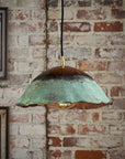 Handmade Green Patina Copper Pendant Light – Rustic Hammered Dome Ceiling Lamp