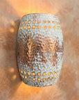 Handmade White Patina Copper Wall Sconce – Hammered Rustic Light