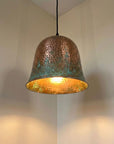 Copper Pendant Light Hammered Verdigris Patina, Rustic Ceiling Lamp