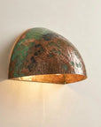 Handmade Green Patina Copper Wall Sconce – Hammered Half Dome Light