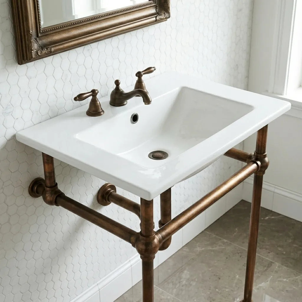 Aged Copper Console Sink Stand – Rustic Vanity Frame