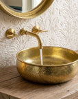 Round Hammered Brass Vessel Sink for Bathroom Vanity