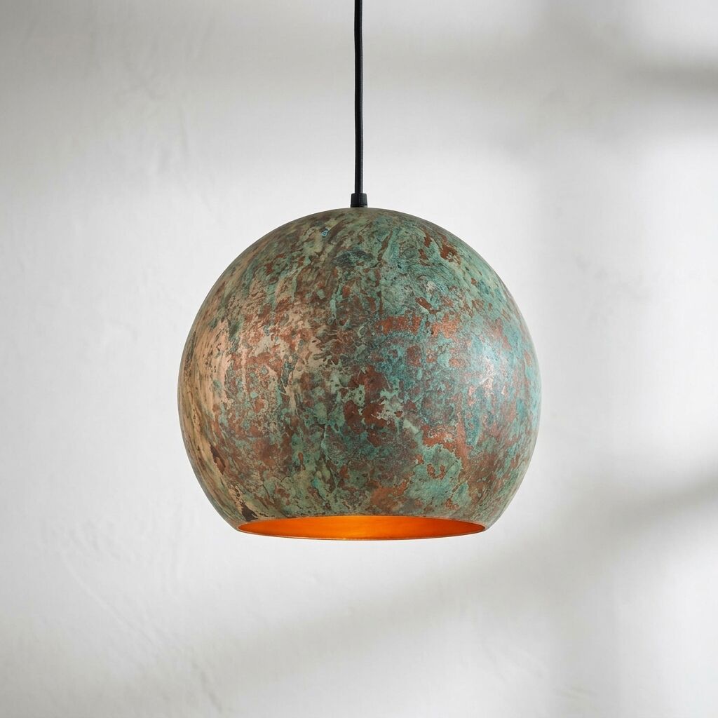 Handmade Verdigris Copper Globe Pendant Light for Rustic Interiors