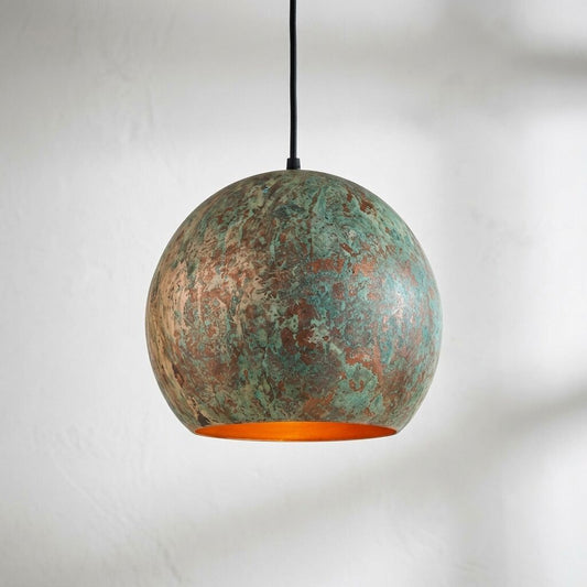Handmade Verdigris Copper Globe Pendant Light for Rustic Interiors