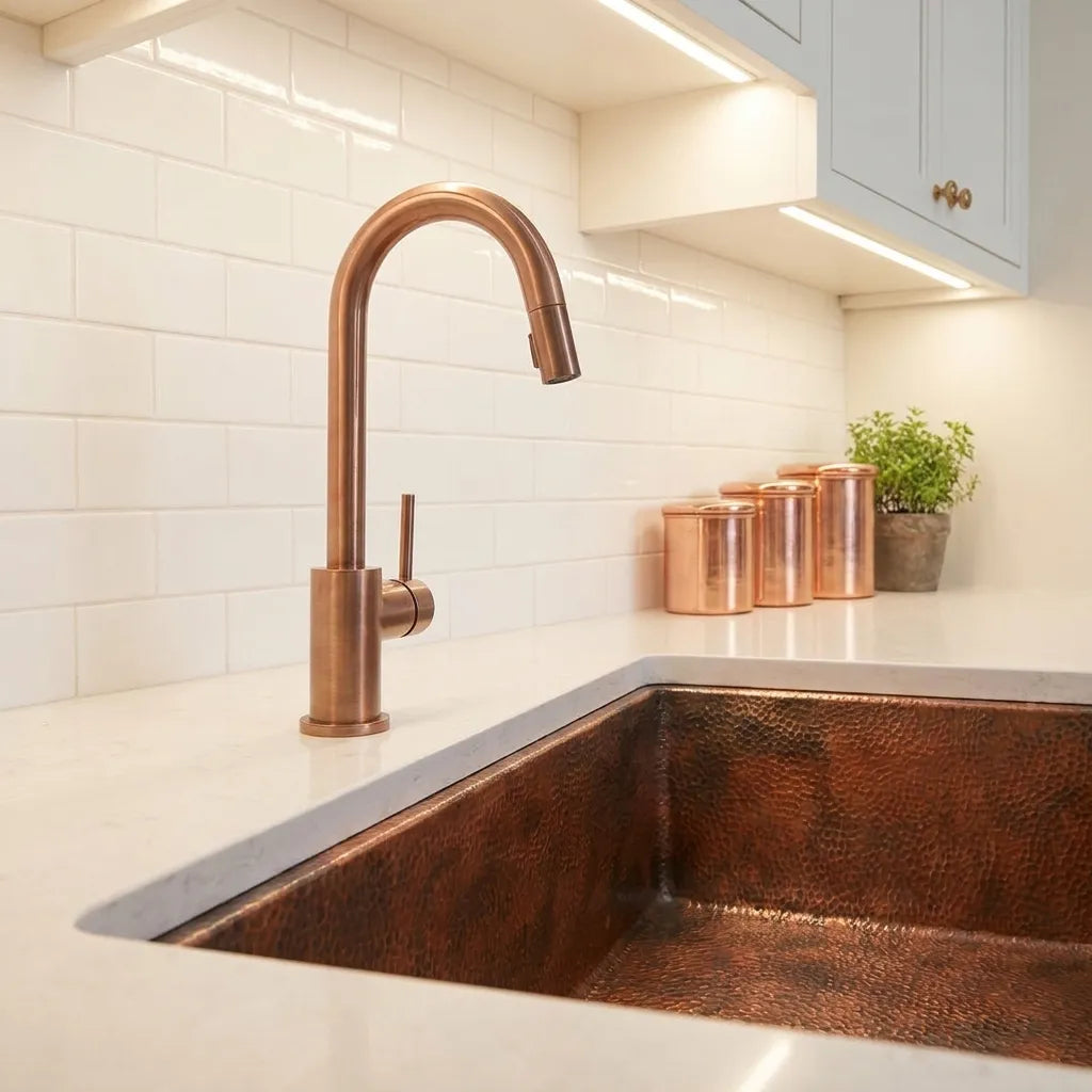 Hammered Aged Copper Undermount Kitchen Sink