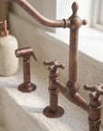 Handcrafted Weathered Copper Kitchen Faucet with Side Sprayer