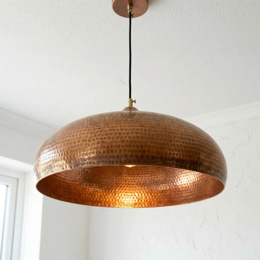 Handmade Hammered Copper Dome Pendant Light for Kitchen Island