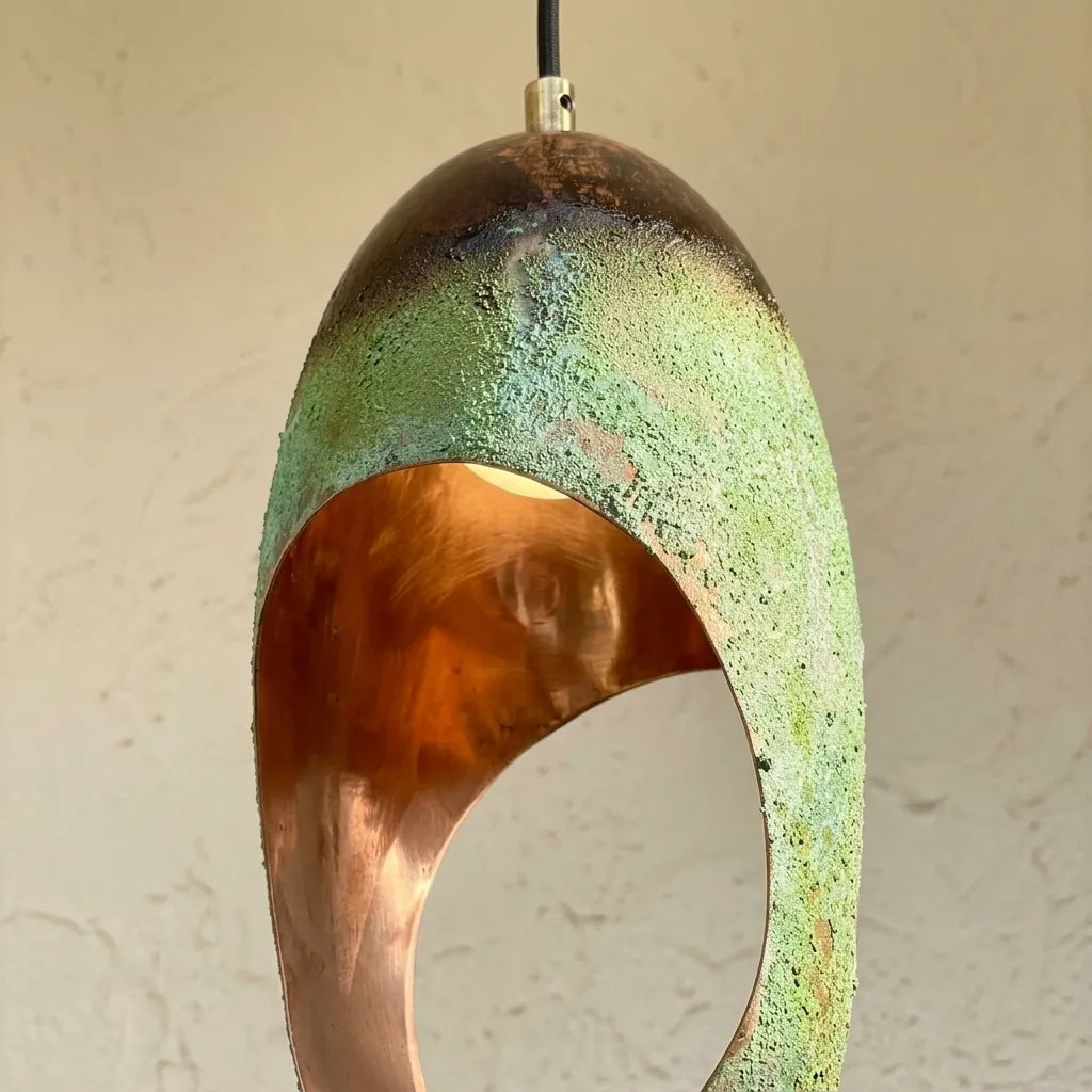 Set of 2 Handmade Oxidized Copper Pendant Lights – Vintage Farmhouse Lighting