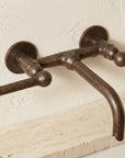 Aged Copper Wall Mounted Bathroom Faucet – Hammered Handles