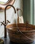 Handmade Hammered Copper Bucket Vessel Sink with Handles