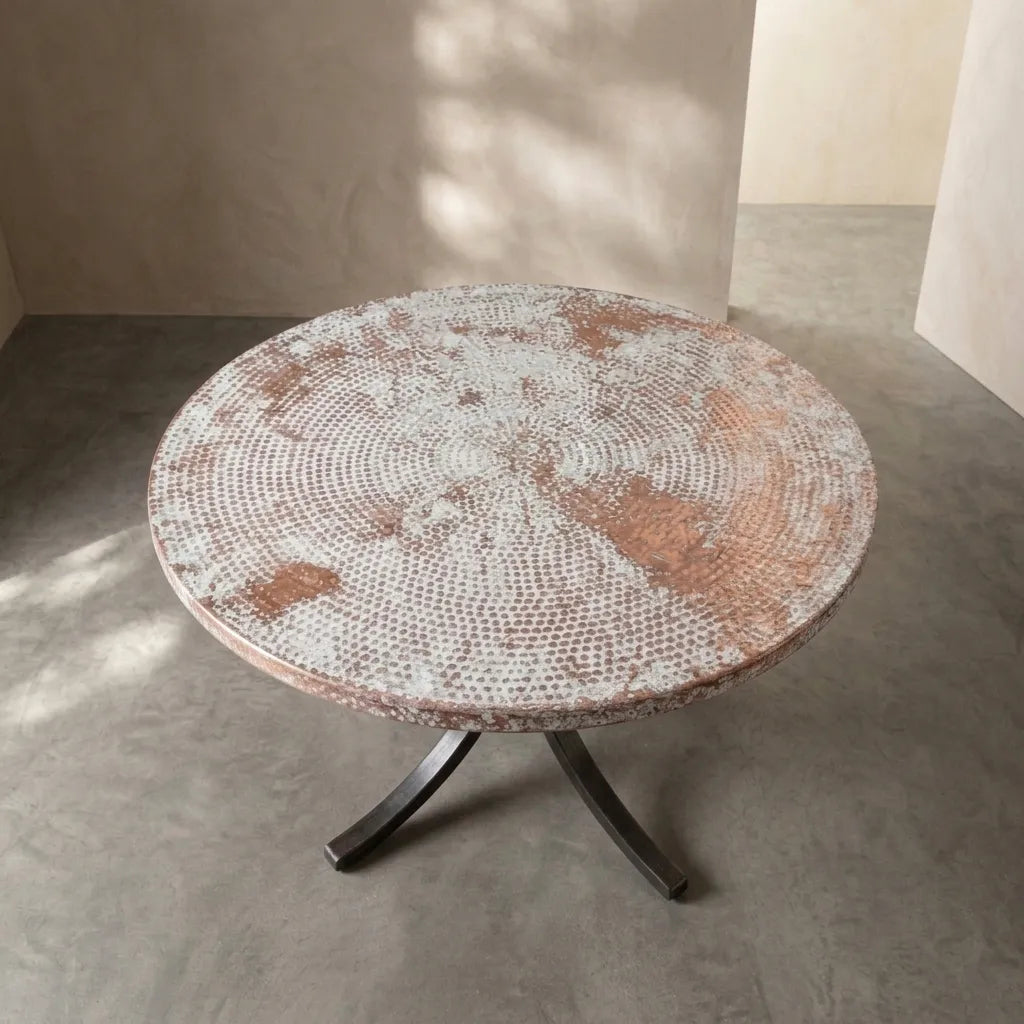 Round White Patina Copper Coffee Table