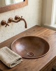 Rustic Hammered Copper Vessel Sink – Round Vanity Bowl