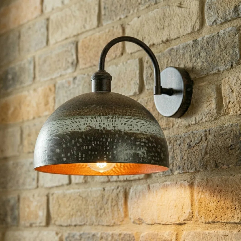 Handmade Aged Copper Dome Wall Sconce – Rustic Farmhouse Outdoor Light