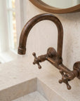 Vintage Copper Wall Sink Faucet with Goose Neck Spout