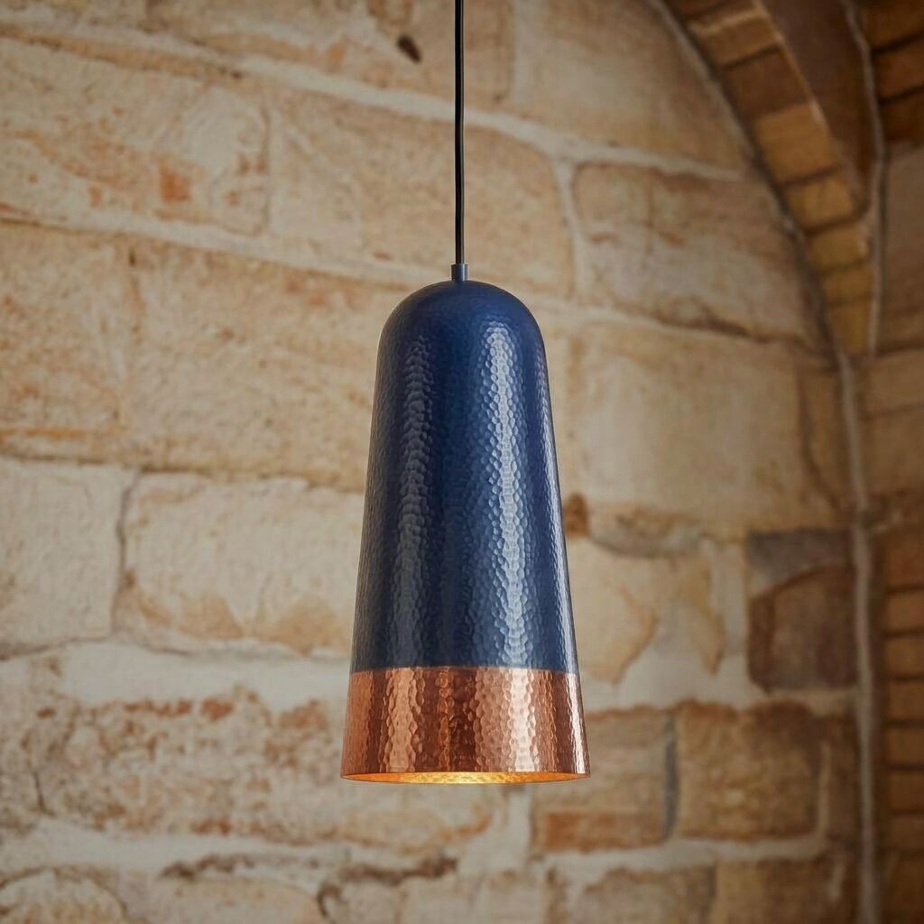 Handcrafted Black Hammered Copper Pendant Light for Kitchen Island